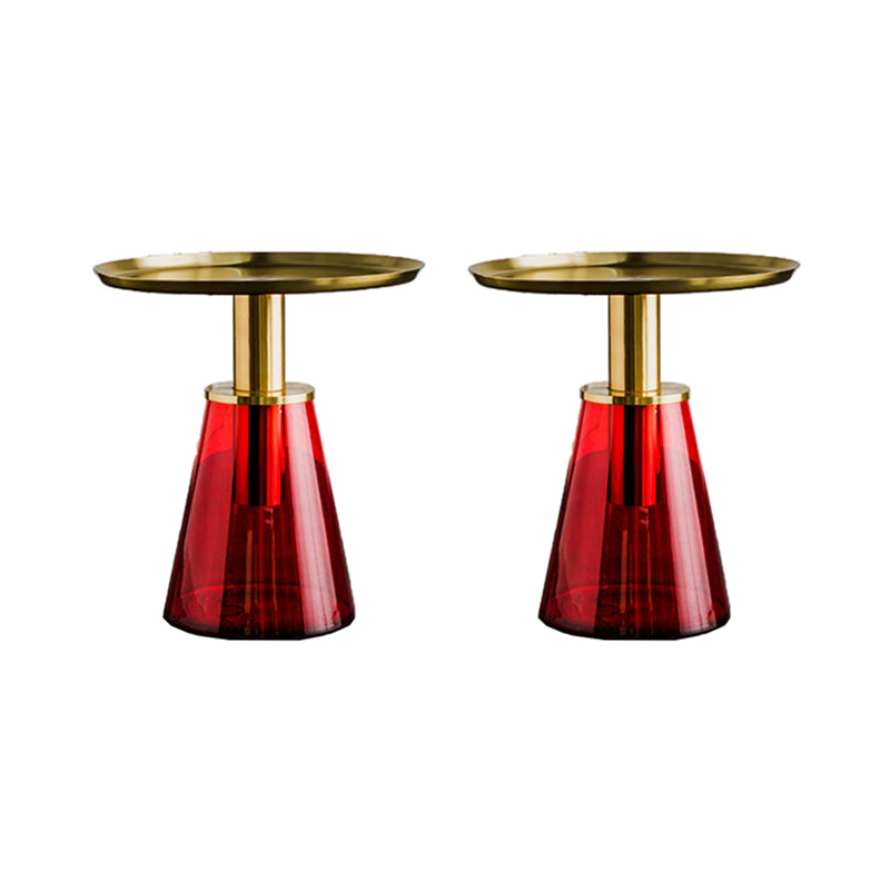 Round Metal/glass Table with Pedestal Base Base Mid-century Modern Side Table