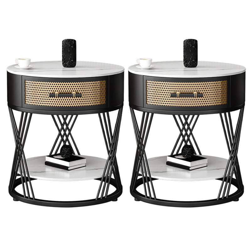 Modernistic Metal Frame End Table Slate Top Round Side End Table Black 2 Clearhalo 'Coffee & Accent Tables' 'End & Side Tables' 'end_side_tables' 'furn' 'furn_end_side_tables' 'Furniture' 'Living Room Furniture' 5630321