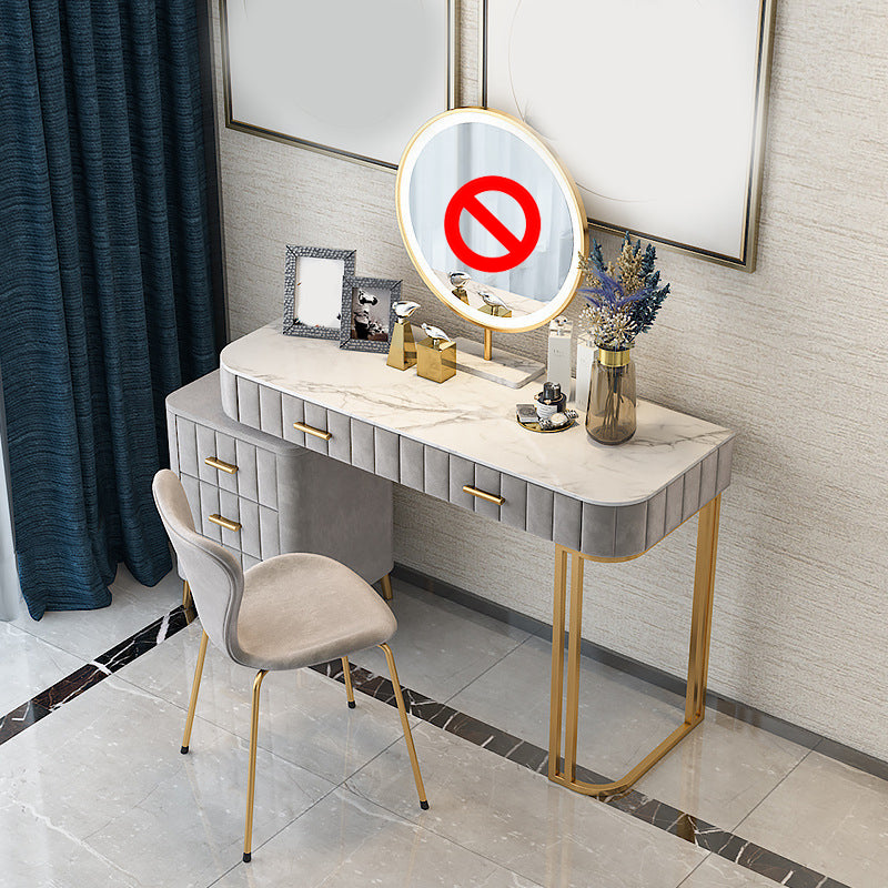 5-Drawer Vanity Makeup Table Set Stone Top and Metal Dressing Table