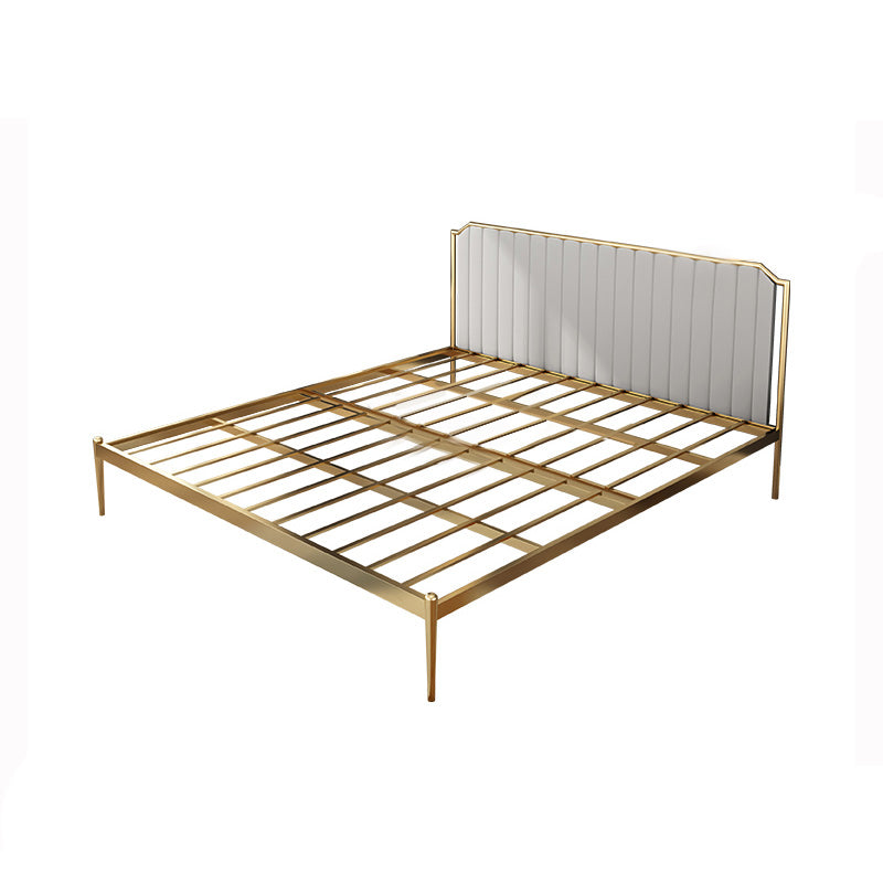 Glam Metal Panel Standard Bed, Beveled Upholstered Headboard Bed Gray-Gold Clearhalo 'Bedroom Furniture' 'Beds' 'furn' 'furn_beds' 'Furniture' 5631269
