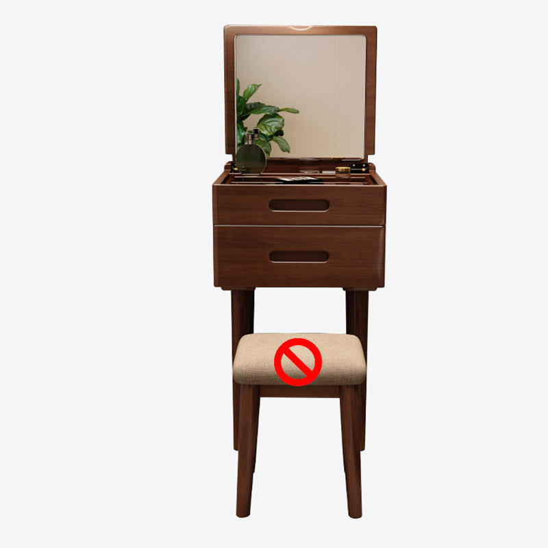 Traditional Solid Wood 2 Drawers Vanity Table with Mirror and Stool