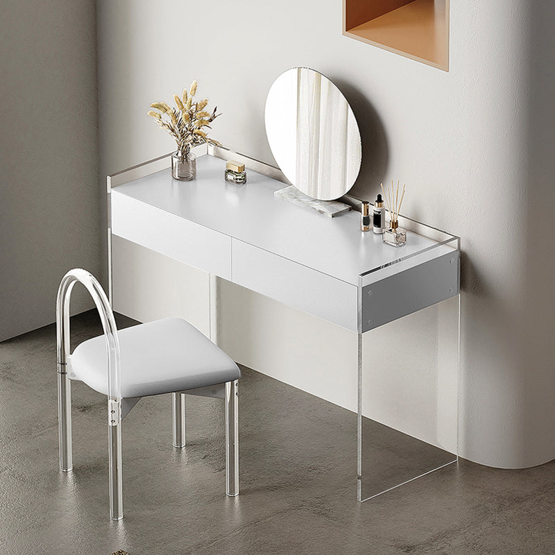 Contemporary 2 Drawers Vanity Table with Mirror & Stool Clear Acrylic Vanity Table Set