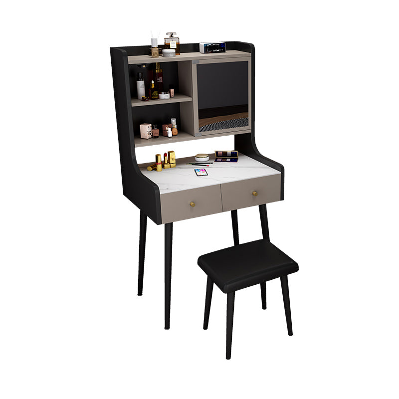 1-Drawer Stone Top Vanity Set Contemporary 35.15" H Makeup Dressing Table Makeup Vanity & Stools 27.5"L x 18"W x 53"H Black Clearhalo 'Bedroom Furniture' 'furn' 'furn_makeup_vanities' 'Furniture' 'Makeup Vanities' 'makeup_vanities' 5631802