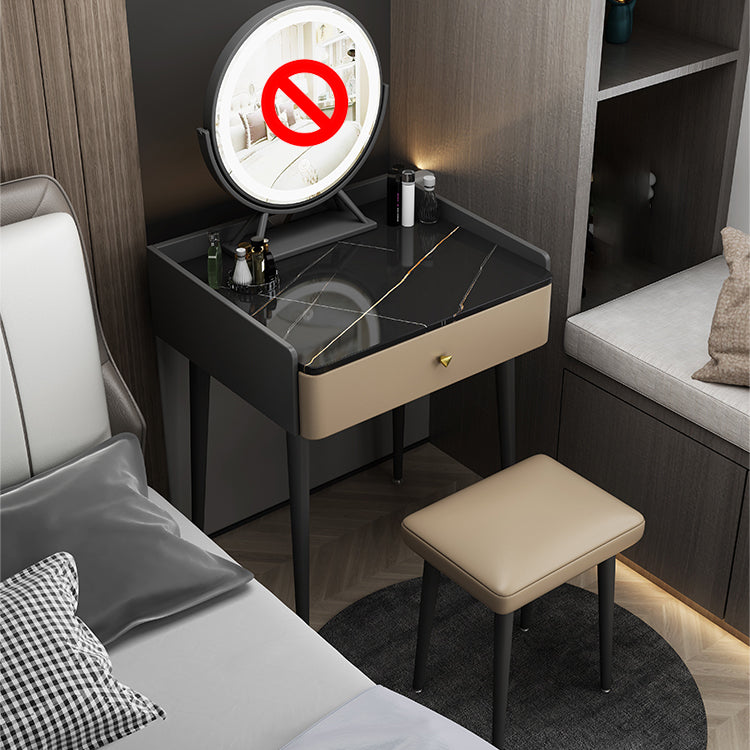 Vanity Stone/Wood Makeup Dressing Table Stool Set Black/ White Top - 31.1" H