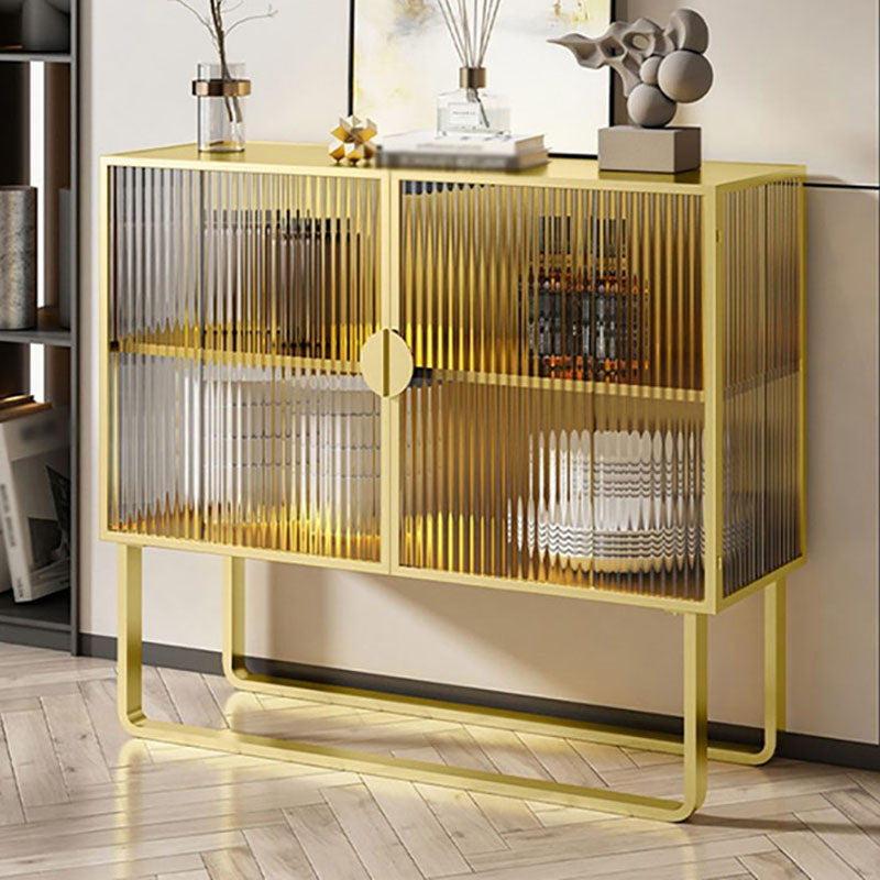 Glam Iron Credenza Striped Glass Doors 39.5"L Cabinets Dining Server for Living Room Gold Clearhalo 'buffet_sideboard' 'Buffets & Sideboards' 'furn' 'furn_buffet_sideboard' 'Furniture' 'Kitchen & Dining Furniture' 5632042