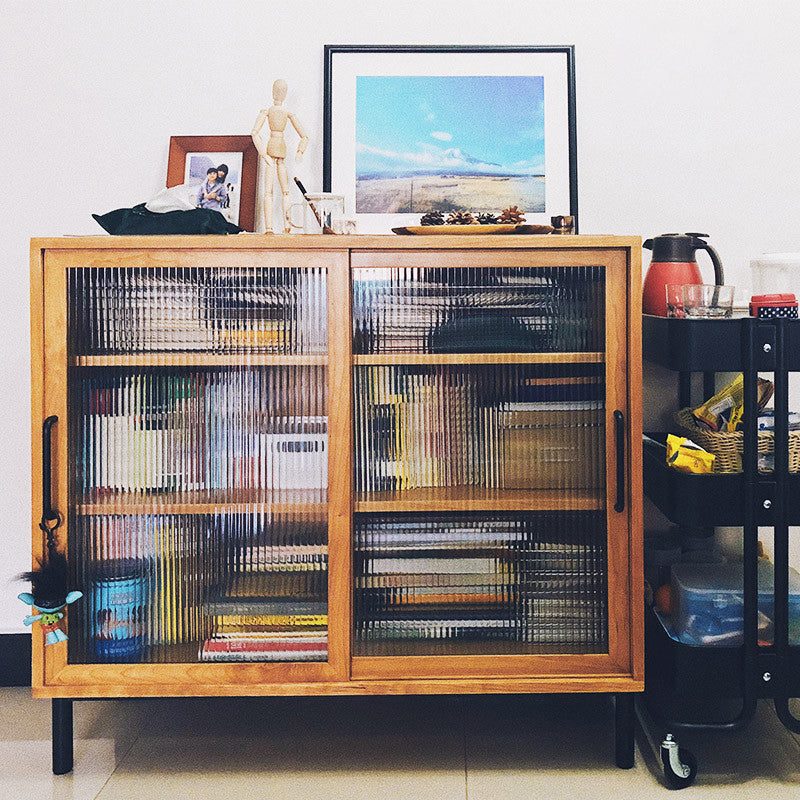 Solid Wood Sliding Doors Buffet 39.5"L Modern Living Room Buffet Stand Cherry Wood Clearhalo 'buffet_sideboard' 'Buffets & Sideboards' 'furn' 'furn_buffet_sideboard' 'Furniture' 'Kitchen & Dining Furniture' 5632206