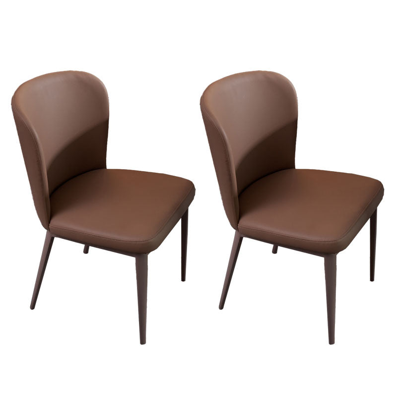 Contemporary Restaurant Leather Side Chair Brown Leg Wingback Dining Chair Brown 2 Piece Set Clearhalo 'Dining Chairs' 'Dining Tables & Seating' 'dining_chair' 'furn' 'furn_dining_chair' 'Furniture' 'Kitchen & Dining Furniture' 5632928