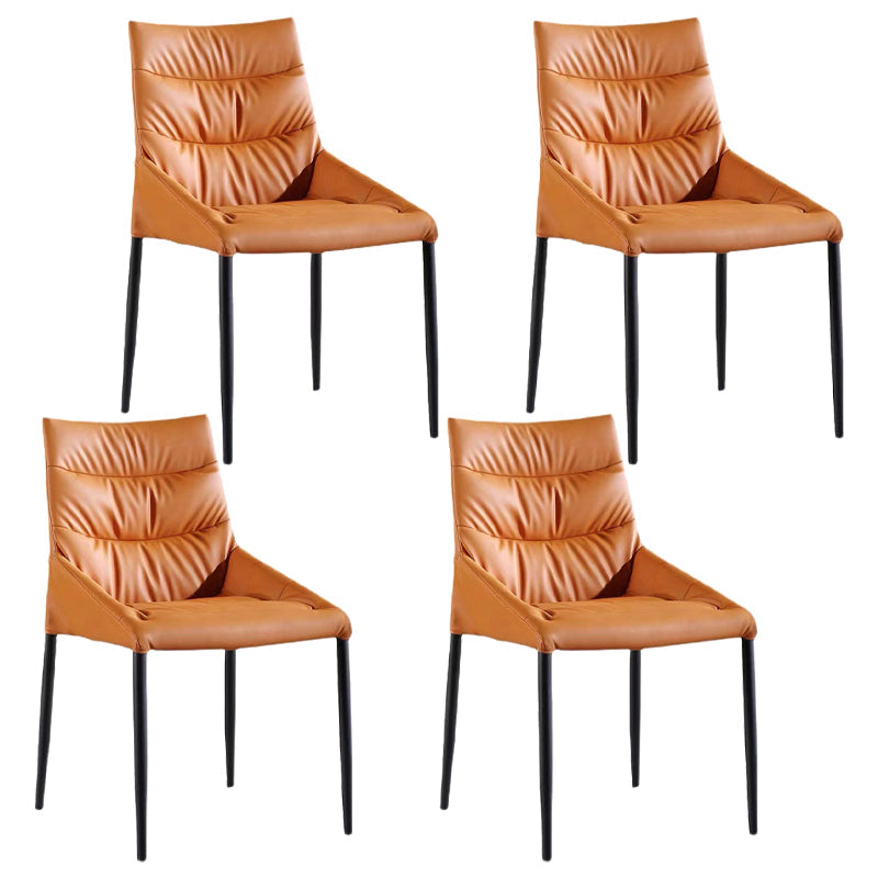 Contemporary Sloped Arm Chair Matte Finish Leather Curved Parsons Chair