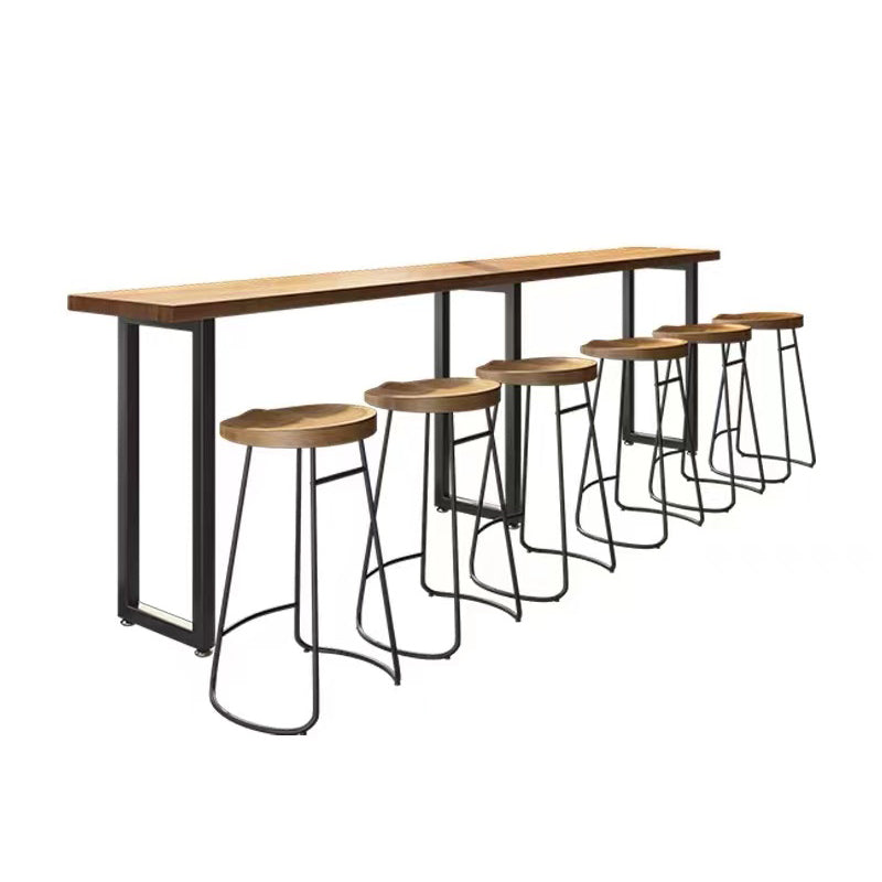 Modern 1/7 Pieces Bar Table Set Rectangle Wood Counter Table with Stools