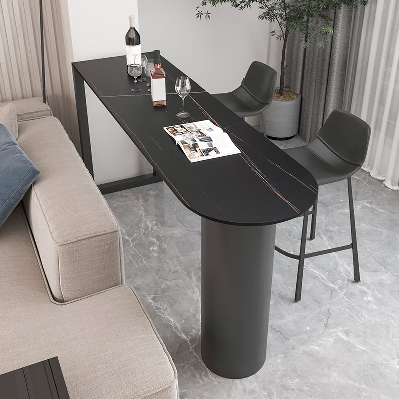 Modern Stone Bar Table Set 1/2/3 Pieces Counter Table for Indoor 3 Pieces: Black Table, 2 Black Stools Clearhalo 'Bar Furniture' 'furn' 'furn_home_bar_bar_sets' 'Furniture' 'Home Bars & Bar Sets' 'home_bar_bar_sets' 'Kitchen & Dining Furniture' 5634792