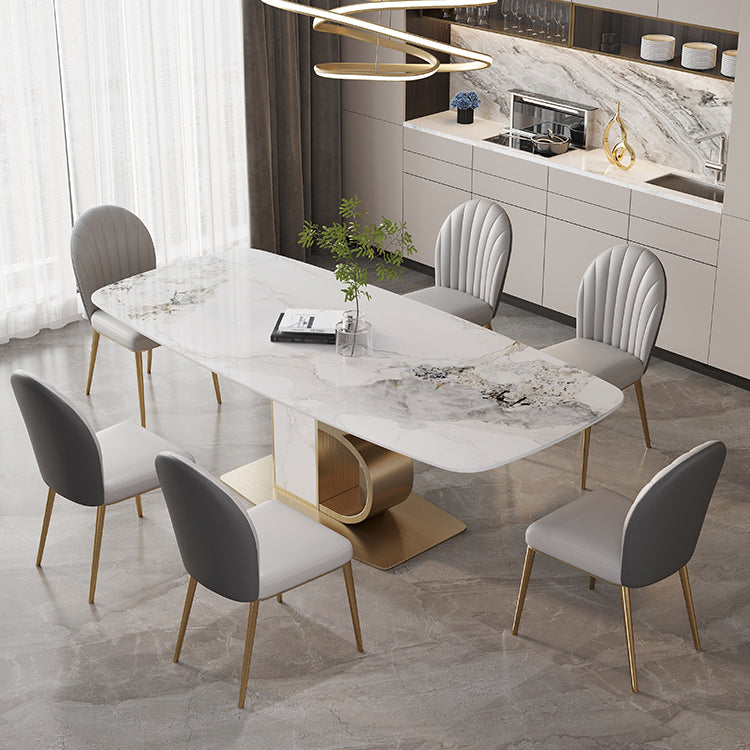 Minimalist Dining Set 1/4/5/6/7 Pcs Sintered Stone Dining Table with Upholstered Chairs 7 Pieces: Table, 6 Chairs Clearhalo 'Dining Room Sets' 'Dining Tables & Seating' 'dining_room_set' 'furn' 'furn_dining_room_set' 'Furniture' 'Kitchen & Dining Furniture' 5635120