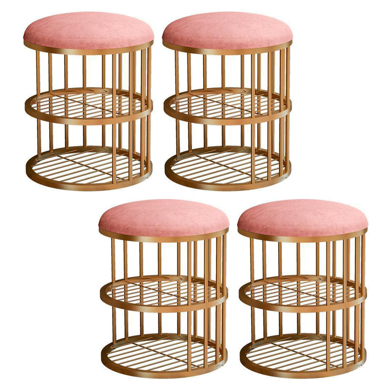 Industrial Cylinder Shape Ottoman Plain Velvet Metal Frame Shelved Storage Pouf Pink Gold 4 Piece Set Clearhalo 'furn' 'furn_ottomans_poufs' 'Furniture' 'Living Room Furniture' 'Ottomans & Poufs' 'ottomans_poufs' 5635449