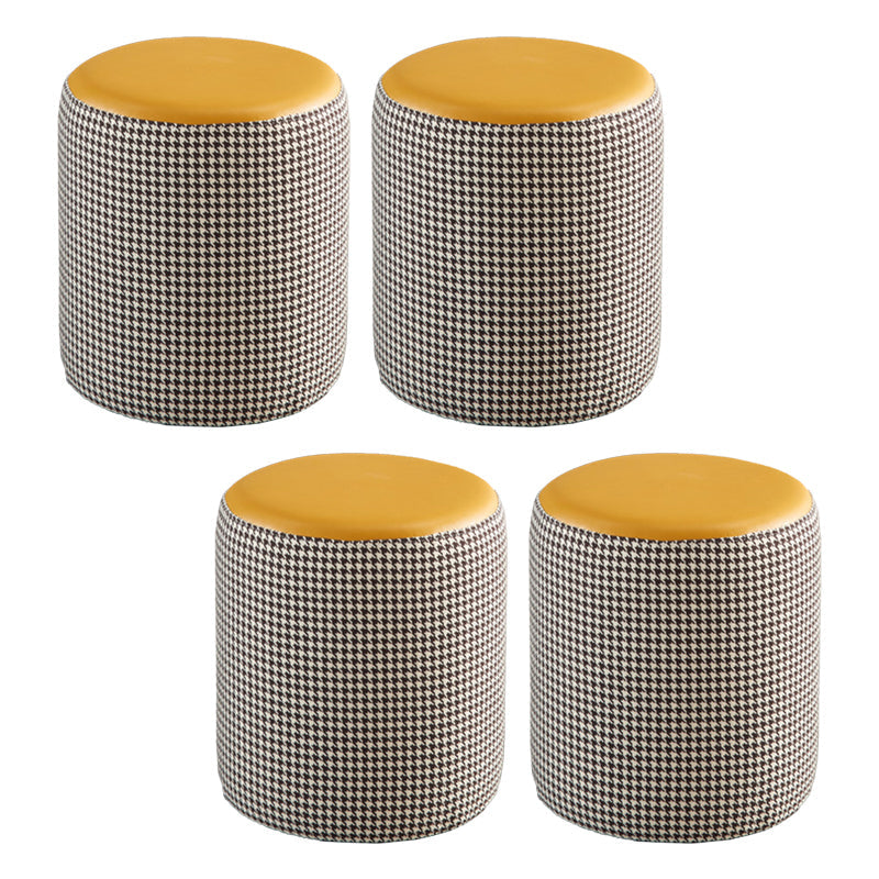 Modern Contrast Color Boucle Pouf Cylinder Shape Cotton Scratch Fool Stool Ottoman 14"L x 14"W x 15"H Yellow 4 Piece Set Clearhalo 'furn' 'furn_ottomans_poufs' 'Furniture' 'Living Room Furniture' 'Ottomans & Poufs' 'ottomans_poufs' 5635610