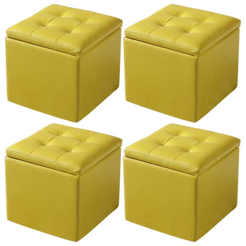 Modern Tufted Ottoman Plain Water Resistant Stain Resistant Leather Ottoman with Storage 16"L x 16"W x 16"H Yellow 4 Piece Set Clearhalo 'furn' 'furn_ottomans_poufs' 'Furniture' 'Living Room Furniture' 'Ottomans & Poufs' 'ottomans_poufs' 5635894