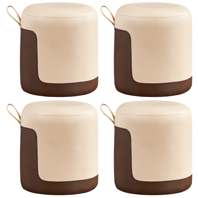 Modern Cylinder Shape Pouf Chair Contrast Color PU Leather Water Resistant Boucle Pouf