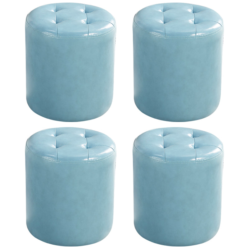 Modern Ottoman Water Resistant Tufted Leather Round Foot Stool Ottoman Light Blue 4 Piece Set Clearhalo 'furn' 'furn_ottomans_poufs' 'Furniture' 'Living Room Furniture' 'Ottomans & Poufs' 'ottomans_poufs' 5636020