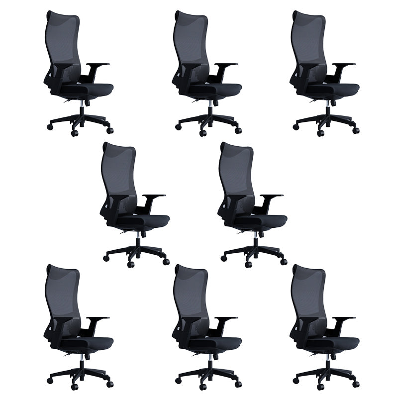 High Back Office Chair Rotatable Black Mesh Desk Chair with Adjustable Arm 8 Piece Set Casters Included Clearhalo 'furn' 'furn_office_chair' 'Furniture' 'Office Chairs' 'Office Furniture' 'office_chair' 5636958