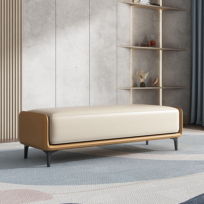 Modern Solid Color Bench Faux Leather Foam Seating Bench with Legs for Home Office Light Brown Clearhalo 'Benches' 'Chairs & Seating' 'furn' 'furn_benches' 'Furniture' 'Living Room Furniture' 5637975