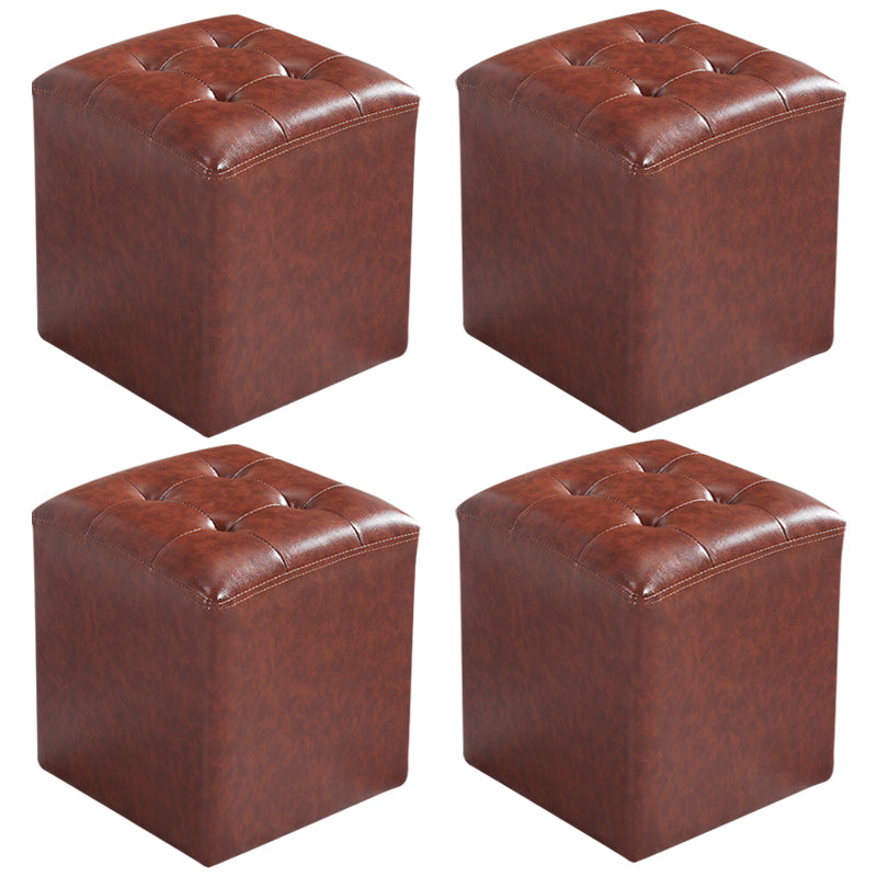 Contemporary Tufted Ottoman Water Resistant Leather Foot Stool Square Ottoman Red Brown 4 Piece Set Clearhalo 'furn' 'furn_ottomans_poufs' 'Furniture' 'Living Room Furniture' 'Ottomans & Poufs' 'ottomans_poufs' 5639202
