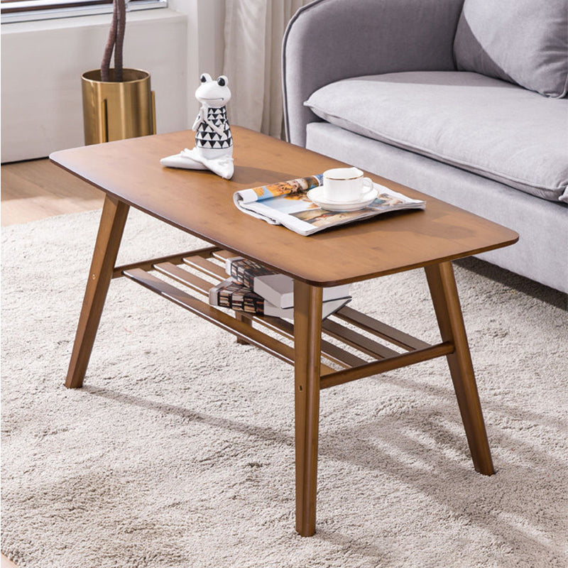 Tavolino in legno solido rettangolare in stile nordico con scaffale di stoccaggio 4 gambe tavolino