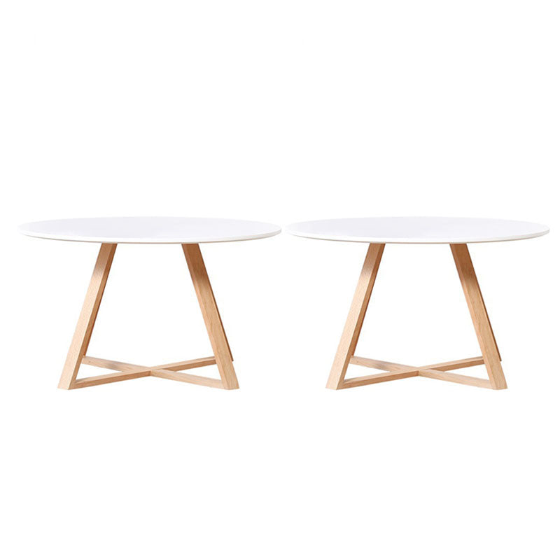 Tavolo in legno solido rotondo in stile nordico con tavola laterale incrociata in legno