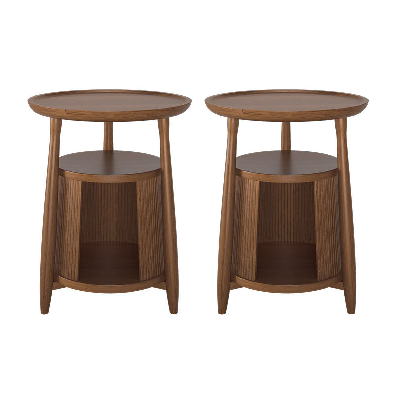 Scandinavian Round Solid Wood Top Side Table 23.6-inch 3 Legs End Table with Storage