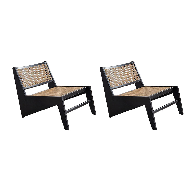 Mid-century Modern Style Wood Armless Woven Back Lounge Accent Chair
