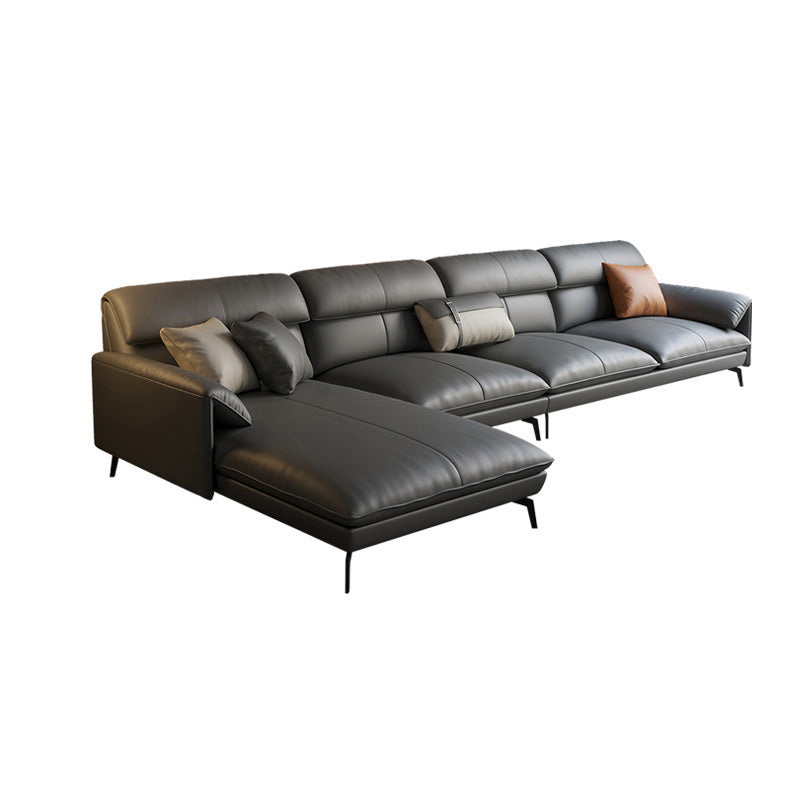 Genuine Leather Sectional Dark Gray Pillow Top Arm Sectional for Living Room 140"L x 69"W x 35"H Left Clearhalo 'furn' 'furn_sectionals' 'Furniture' 'Living Room Furniture' 'Sectionals' 5650775