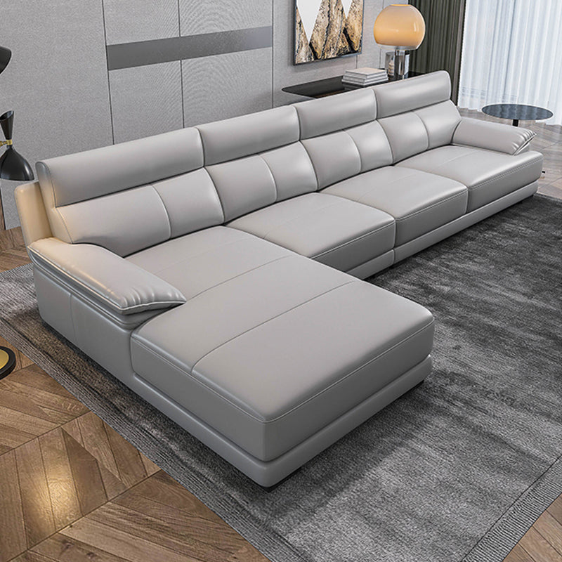 Scandinavian Stationary Cloud Gray Genuine Leather Cushion Back Sofa