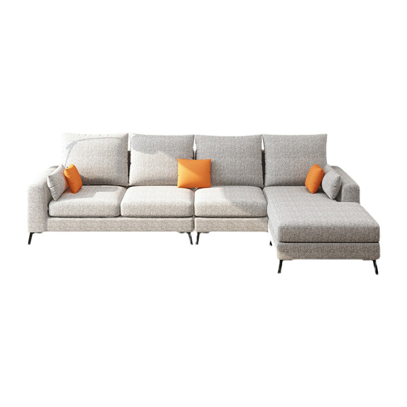 33.46" Tall Modern Linen Sectional/Sofa with Pillowed Back Cushions 113"L x 61"W x 33"H Right Latex Clearhalo 'furn' 'furn_sectionals' 'Furniture' 'Living Room Furniture' 'Sectionals' 5650913