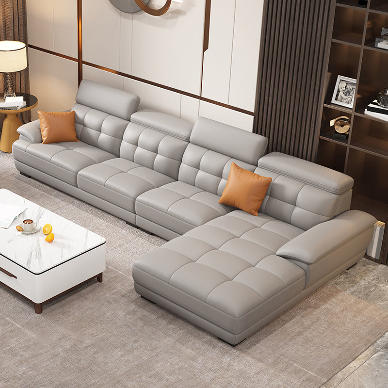 Contemporary Stain-Resistant Genuine Leather Square Arm Stationary Sofa