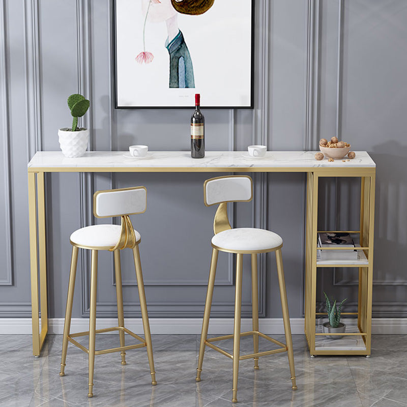 Rectangular Artificial Marble Pub Table Luxurious Bistro Table with Double Pedestal 70.9"L x 15.7"W x 41.3"H White Without Chairs Clearhalo 'Bar Furniture' 'Bar Tables' 'bar_tables' 'furn' 'furn_bar_tables' 'Furniture' 'Kitchen & Dining Furniture' 5651998