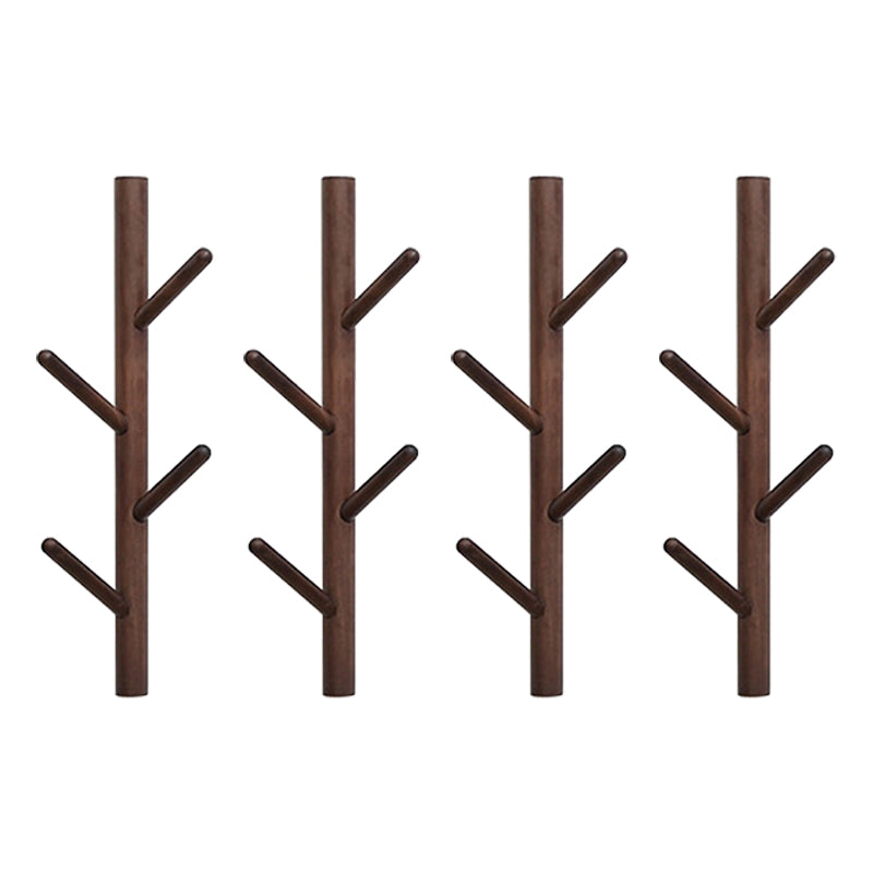 Wood Entry Hall Tree Wall-Mounted Hooks Modern Coat Hanger Coat Hanger Coffee 4 Piece Set Clearhalo 'Entry & Mudroom Furniture' 'furn' 'furn_hall_tree_coat_racks' 'Furniture' 'Hall Trees & Coat Racks' 'hall_tree_coat_racks' 5652531