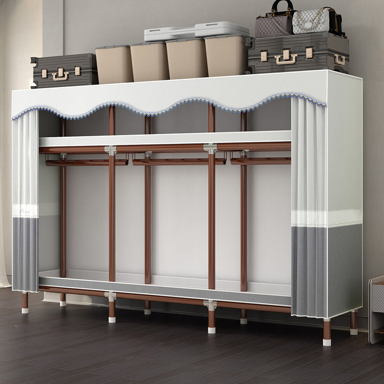 Modern Style Wardrobe Armoire Steel Frame Wardrobe for Bedroom 79"L x 18"W x 67"H Cream Gray Clearhalo 'Armoires & Wardrobes' 'armoires_wardrobes' 'Bedroom Furniture' 'furn' 'furn_armoires_wardrobes' 'Furniture' 5657726