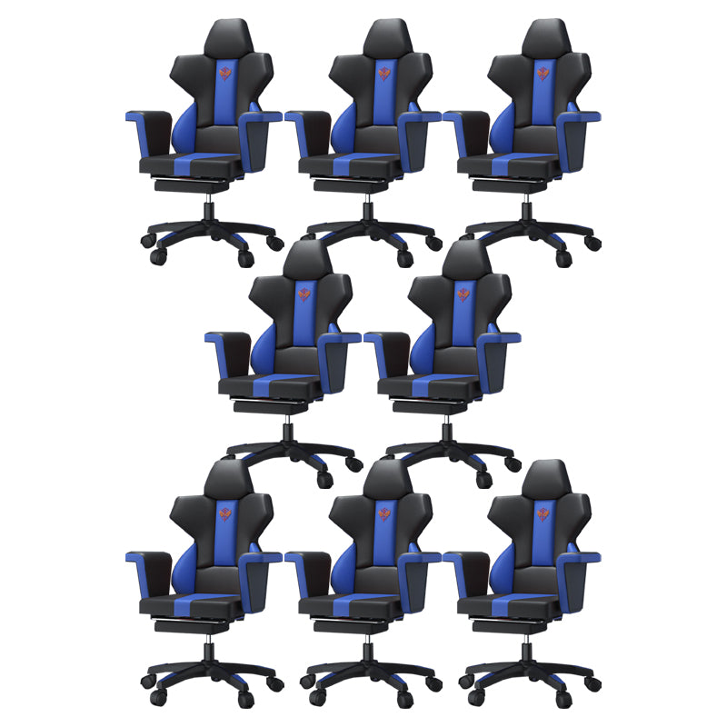 Modern Fixed Arm Desk Computer Chair High-Back Chair with Wheels Dark Blue-Black 8 Piece Set With Footrest Clearhalo 'furn' 'furn_office_chair' 'Furniture' 'Office Chairs' 'Office Furniture' 'office_chair' 5658345