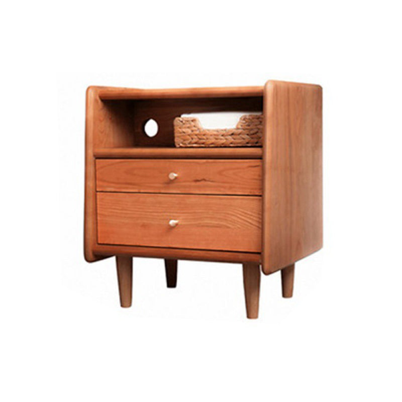 Solid Wood Nightstand Modern 22 Inch H Open Storage 2-Drawer Legs Included Night Table 18"L x 16"W x 22"H Cherry Wood Clearhalo 'Bedroom Furniture' 'furn' 'furn_night_stand' 'Furniture' 'night_stand' 'Nightstands' 5659202