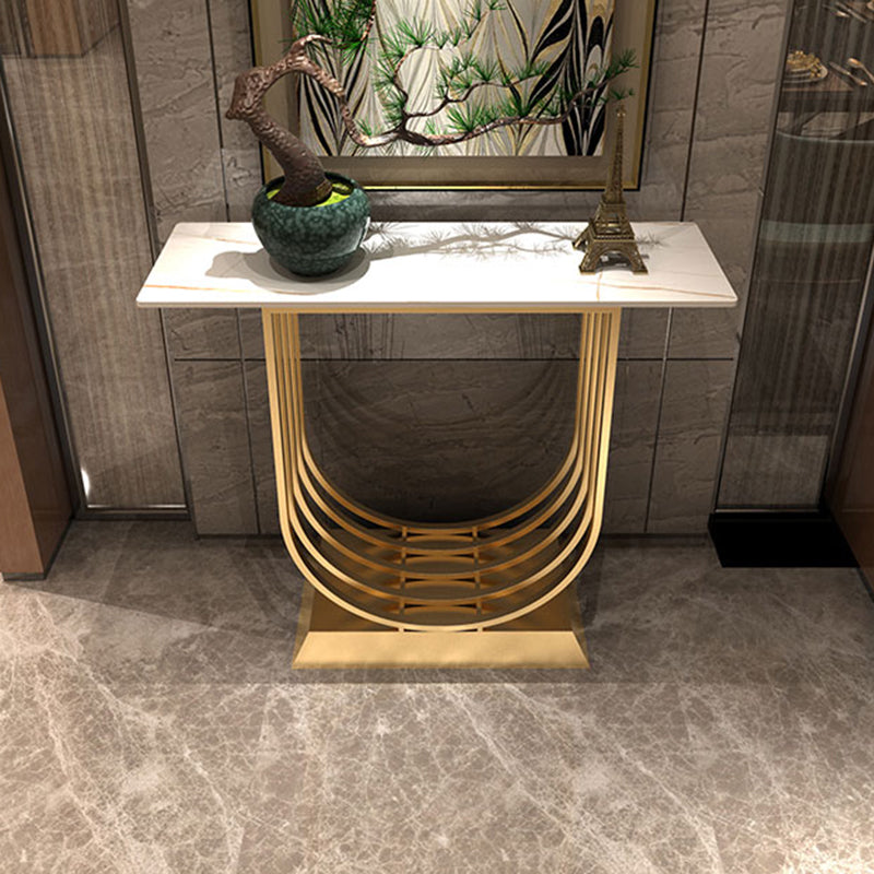 Console top in pietra in stile glam con base di piedistallo di ferro per sala