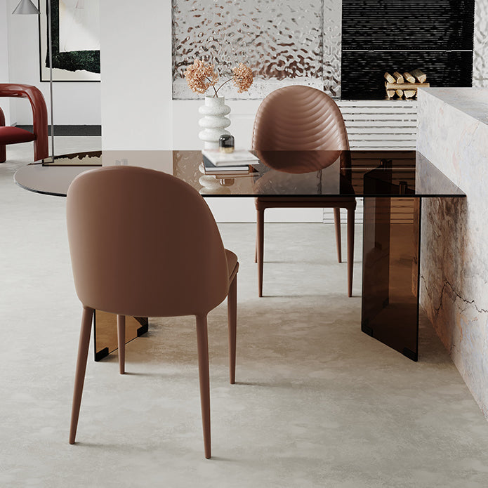 Table à manger en verre moderne avec base de piédestal double