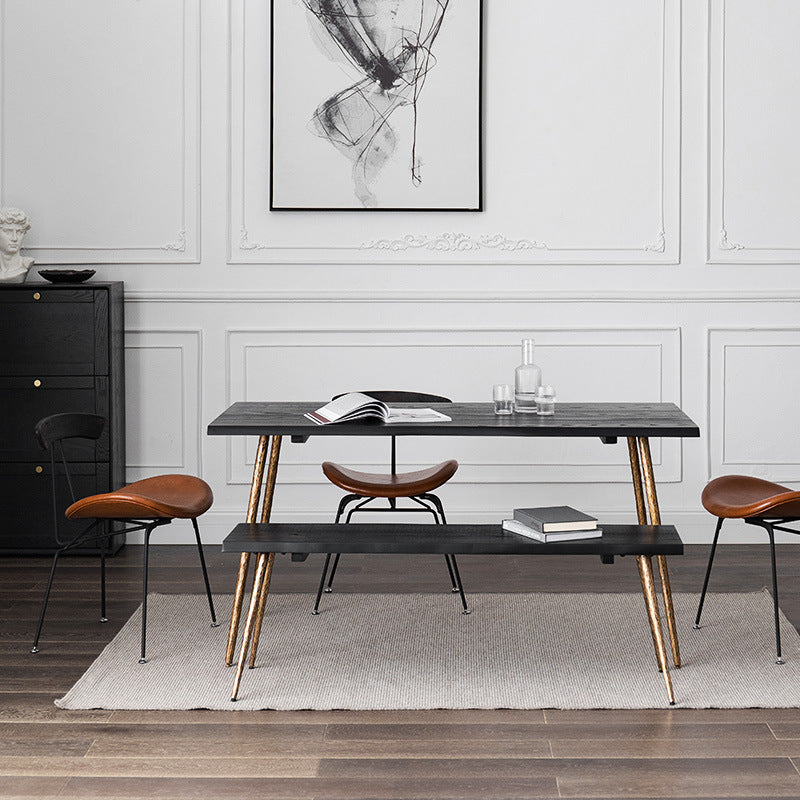 Solid Wood Dining Table Traditional Luxury Dining Table with Gold Frame