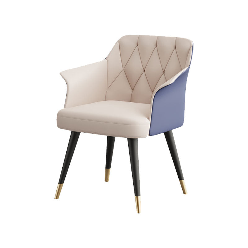 Glam Faux Leather Dining Chair Metal Arm Chairs for Restaurant Use