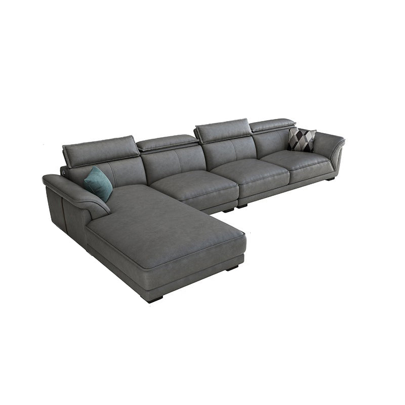Gray Faux Leather Sofa & Chaise Modern Biscuit Back Sofa - 33.46" H