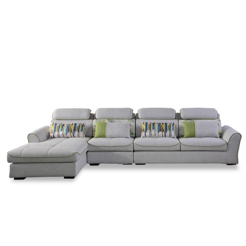 Modern Biscuit Back Sofa with Chaise Linen/Faux Leather Flared Arm Sofa in Gray