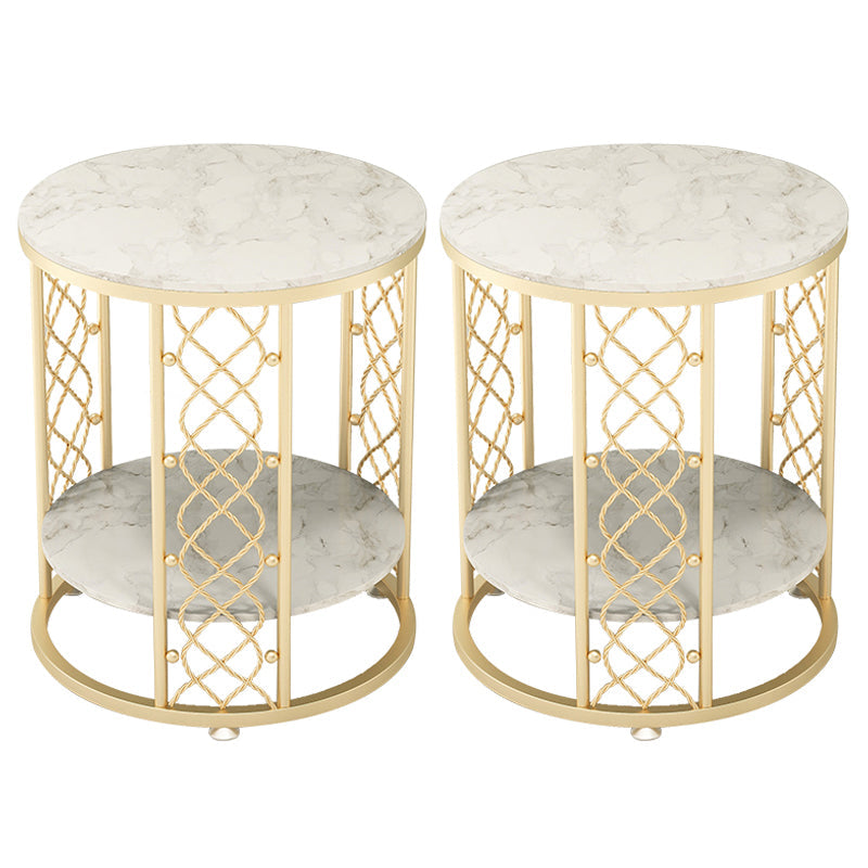 21.6 "高さのモダンな丸いスレートトップサイドテーブル棚付きアイアンフレームエンドテーブル