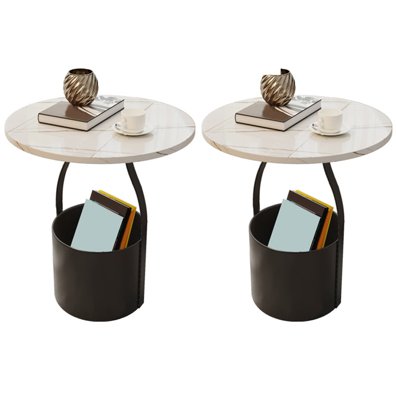 19.6" Tall Modern Round Slate Top Side Table Iron Pedestal End Table Black White 2 Clearhalo 'Coffee & Accent Tables' 'End & Side Tables' 'end_side_tables' 'furn' 'furn_end_side_tables' 'Furniture' 'Living Room Furniture' 5664798