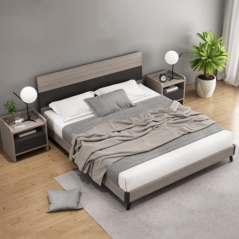 Letto standard grigio moderno con testiera rettangolare e gambe