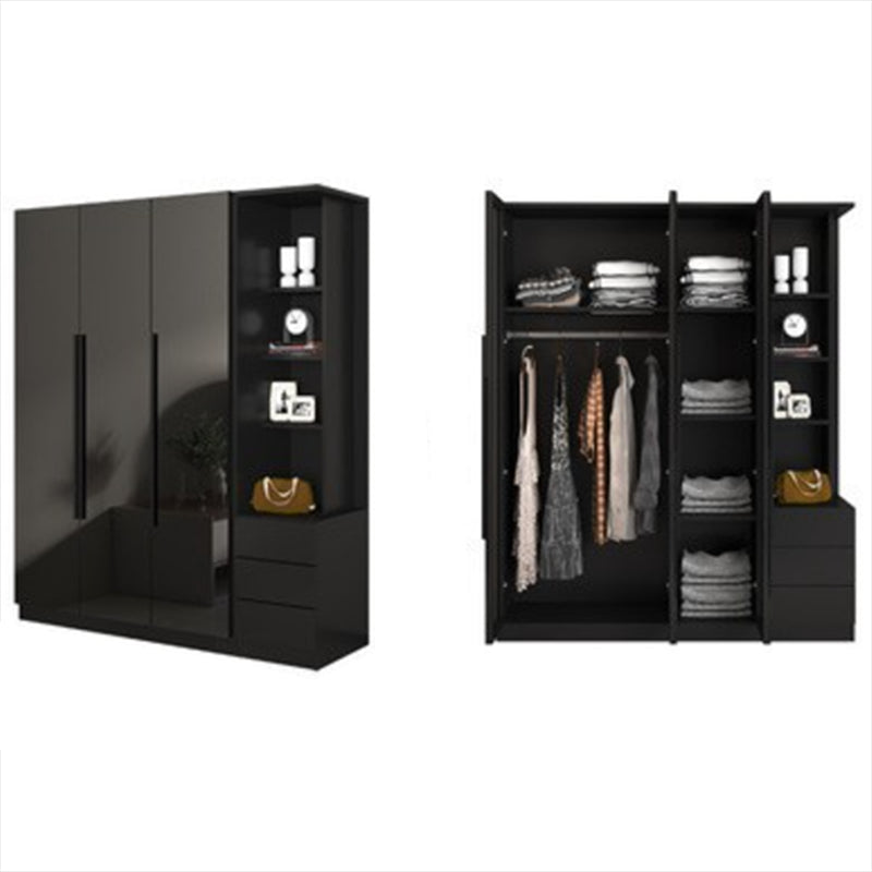 Black Glass Door Cabinet for Bedroom Contemporary Interior Storage Cabinet