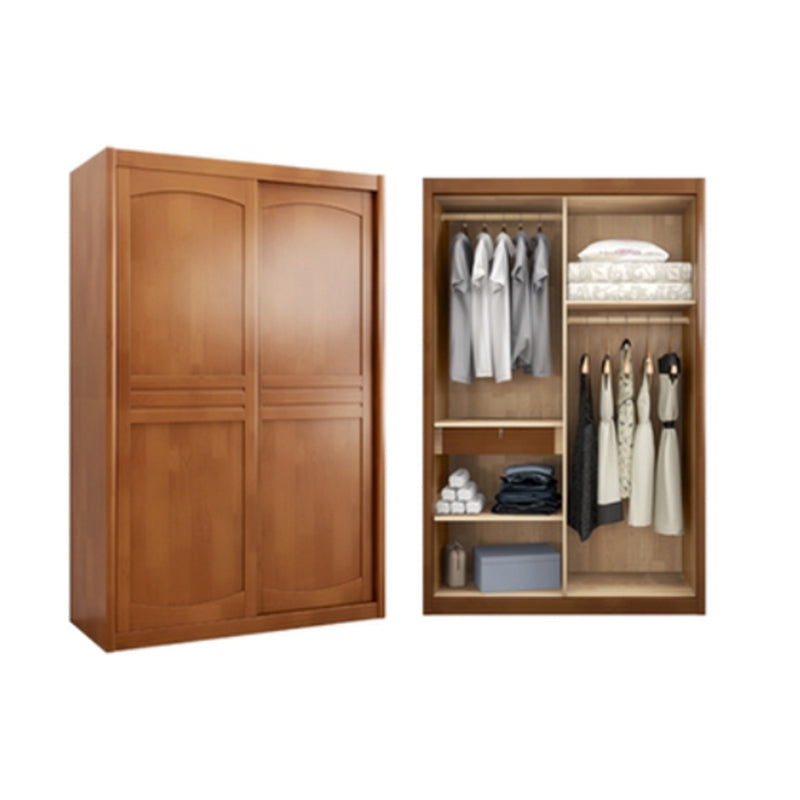 Traditional Sliding Wardrobe Cabinet Rubberwood Wardrobe Armoire 53"L x 24"W x 83"H Brown Clearhalo 'Armoires & Wardrobes' 'armoires_wardrobes' 'Bedroom Furniture' 'furn' 'furn_armoires_wardrobes' 'Furniture' 5665975
