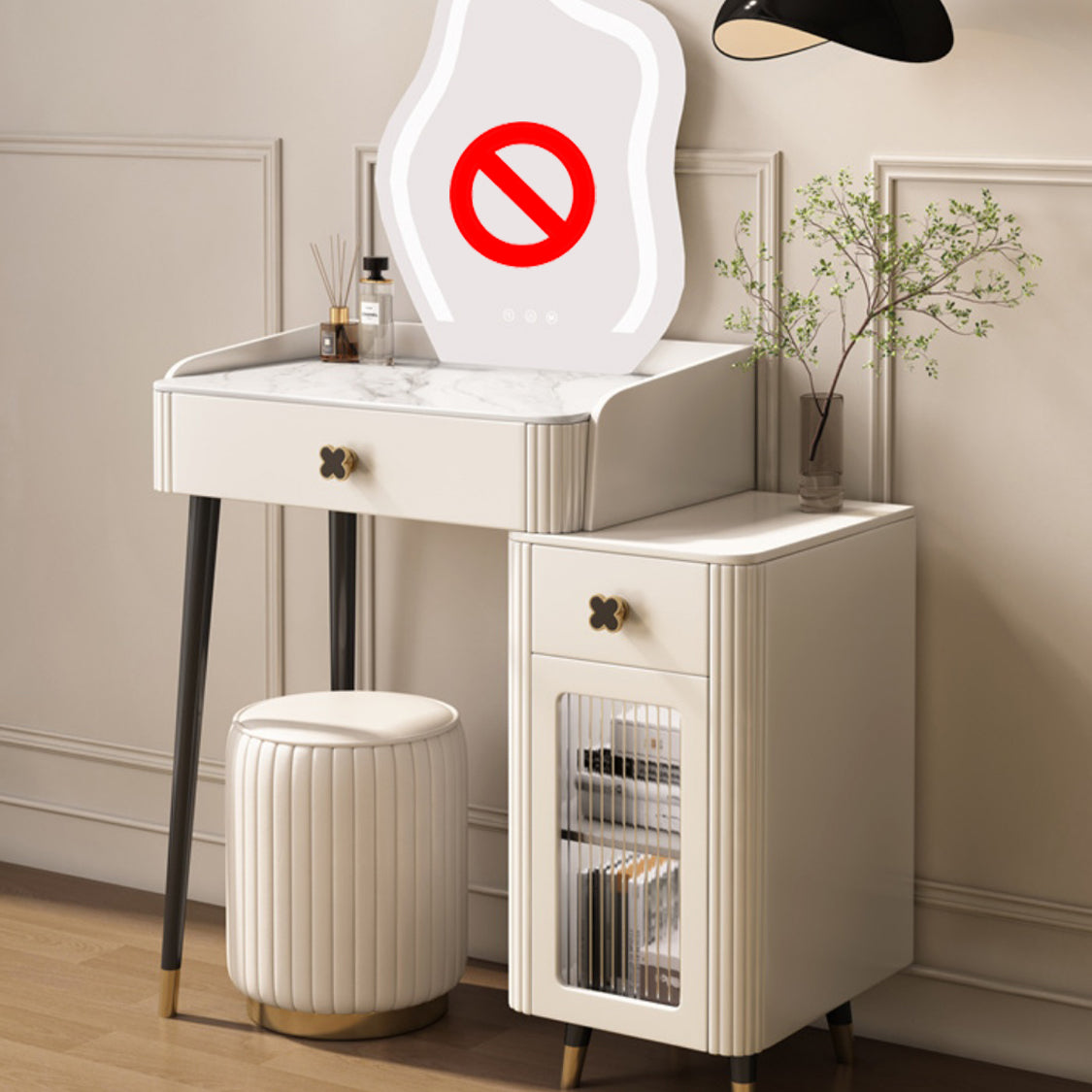 Modern Style Dressing Table Stone Top Vanity Set with Storage Drawers