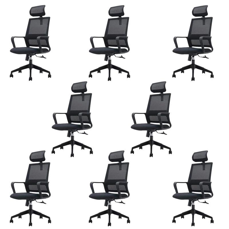 Ergonomic Mesh Mid-Back Desk Chair Tilt Mechanism Office Chair Textured Black 8 Piece Set Clearhalo 'furn' 'furn_office_chair' 'Furniture' 'Office Chairs' 'Office Furniture' 'office_chair' 5671338
