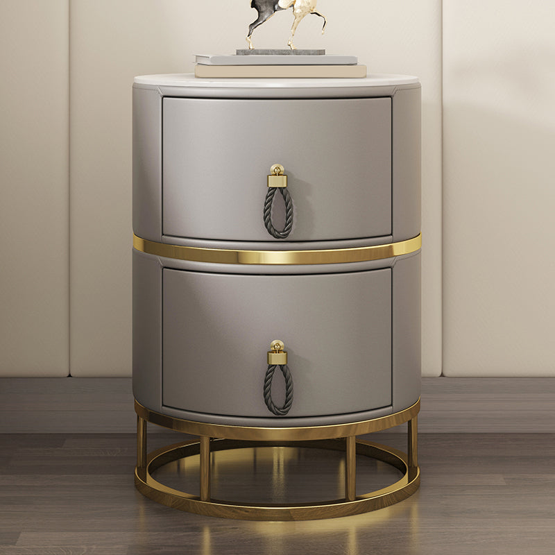 Glam Stone Top Nightstand 20 inch H 2-Drawer Faux Leather Night Table